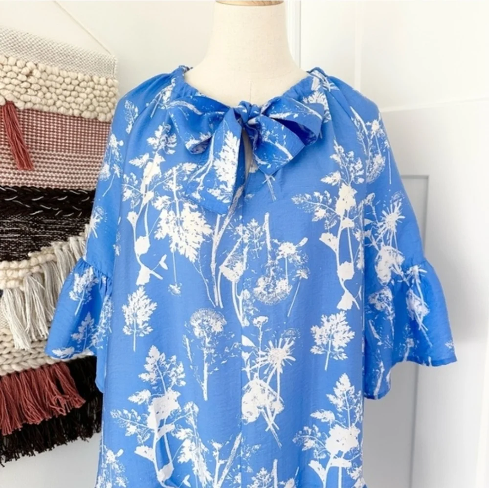 & Other Stories Floral Print Ruffled Midi Dress Tie Neck A-Line - Picture 2 of 11